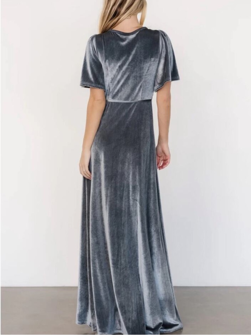 NWT Baltic Born Katelyn Velvet Maxi Wrap Dress in Dusty Blue Sz S - Picture 2 of 8